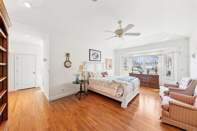 900 Deer Circle Dr, Carlyle, IL 62231 - bedroom with light wood-style floors, a ceiling fan, baseboards, lofted ceiling, and recessed lighting