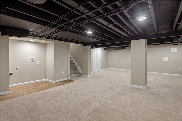 554 S Clay Ave, Saint Louis, MO 63122 - finished basement with carpet, stairs, and baseboards