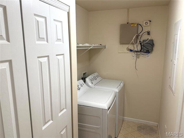 2 Monarch Trace Ct Unit 103, Chesterfield, MO 63017 - washroom with washing machine and dryer and baseboards
