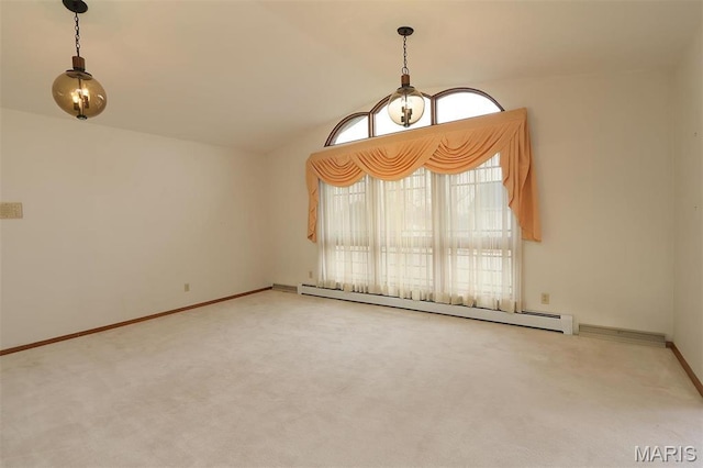 8032 Blue Mound Dr, Saint Rose, IL 62230 - carpeted spare room with baseboard heating, baseboards, and vaulted ceiling