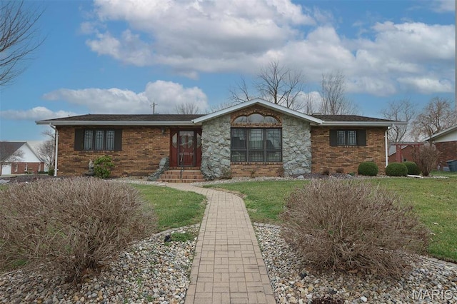 8032 Blue Mound Dr, Saint Rose, IL 62230 - ranch-style house with brick siding and a front lawn