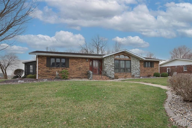 8032 Blue Mound Dr, Saint Rose, IL 62230 - ranch-style house with a front lawn and brick siding