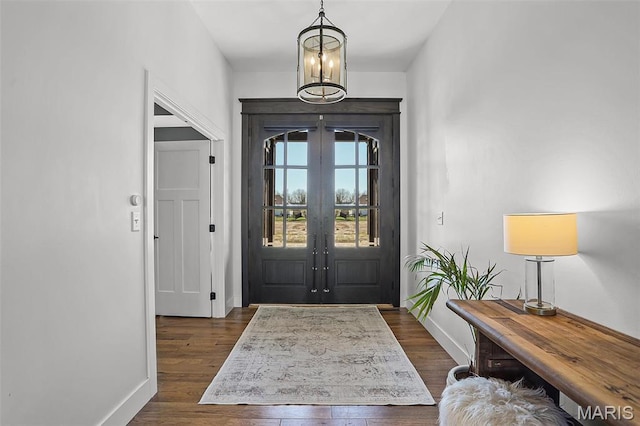 1520 Oglesby Dr, Edwardsville, IL 62025 - foyer featuring baseboards, dark wood finished floors, and french doors