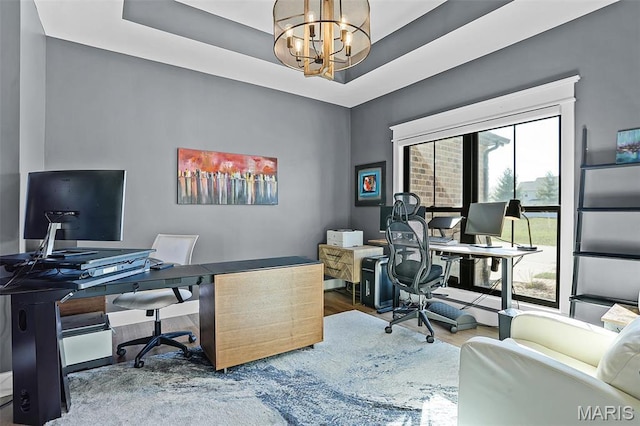 1520 Oglesby Dr, Edwardsville, IL 62025 - home office featuring a chandelier and wood finished floors