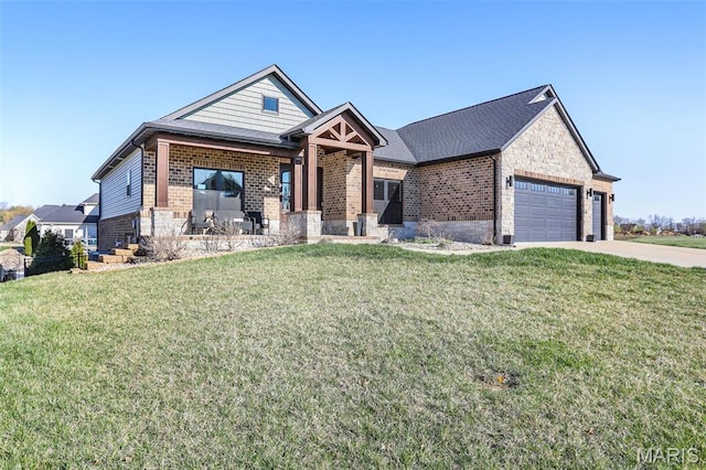 1520 Oglesby Dr, Edwardsville, IL 62025 - craftsman house featuring brick siding, a front yard, and an attached garage