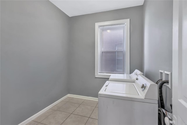 2107 Russell Blvd, Saint Louis, MO 63104 - laundry room featuring washer and clothes dryer, light tile patterned flooring, and baseboards