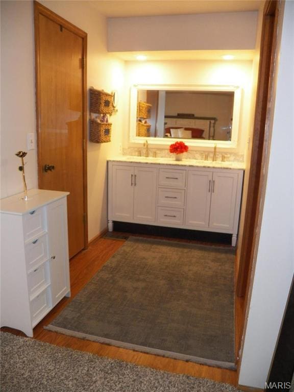 417 Carriage Pl, Lebanon, MO 65536 - bathroom featuring wood finished floors and double vanity