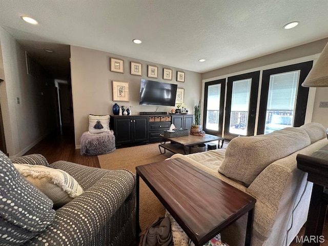 14348 Hidden Trails Cir, Dexter, MO 63841 - living area with recessed lighting, baseboards, wood finished floors, and a textured ceiling