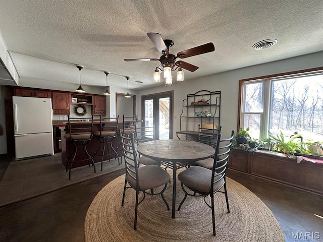 14348 Hidden Trails Cir, Dexter, MO 63841 - dining space featuring ceiling fan, healthy amount of natural light, french doors, and a textured ceiling