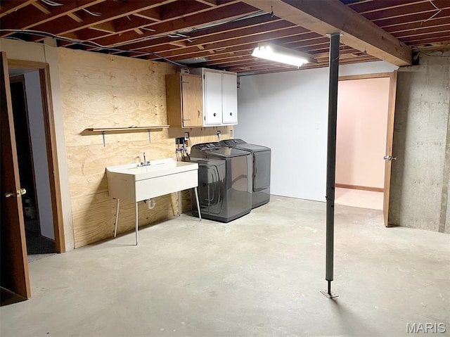 22 Coachman Ln, Villa Ridge, MO 63089 - unfinished basement with washing machine and dryer and a sink