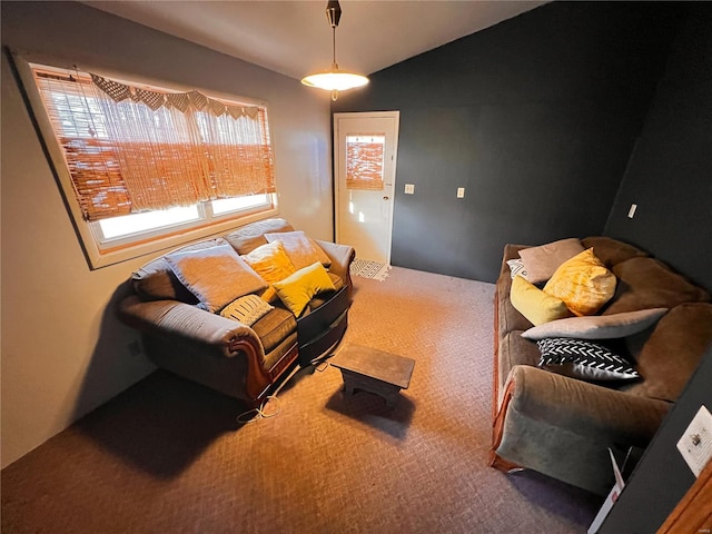 1505 Shelley Dr, Vandalia, IL 62471 - carpeted living area featuring vaulted ceiling