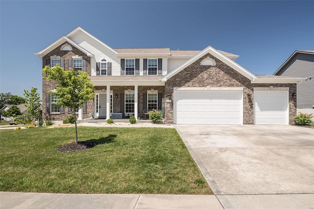 237 Mason Glen Dr, Lake St Louis, MO 63367 - view of front facade with brick siding, driveway, an attached garage, and a front yard