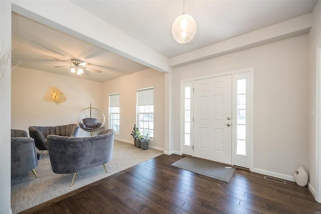237 Mason Glen Dr, Lake St Louis, MO 63367 - entryway featuring hardwood / wood-style floors, baseboards, and ceiling fan