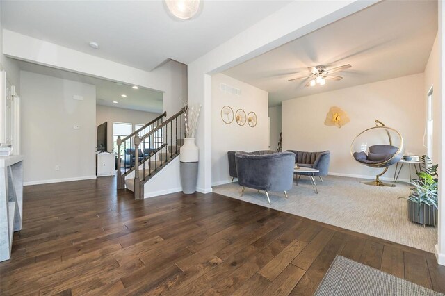 237 Mason Glen Dr, Lake St Louis, MO 63367 - sitting room with hardwood / wood-style flooring, stairway, baseboards, and a ceiling fan