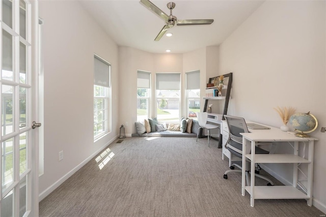 237 Mason Glen Dr, Lake St Louis, MO 63367 - home office with carpet, baseboards, and ceiling fan