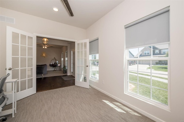 237 Mason Glen Dr, Lake St Louis, MO 63367 - unfurnished room with french doors, carpet, baseboards, and a ceiling fan