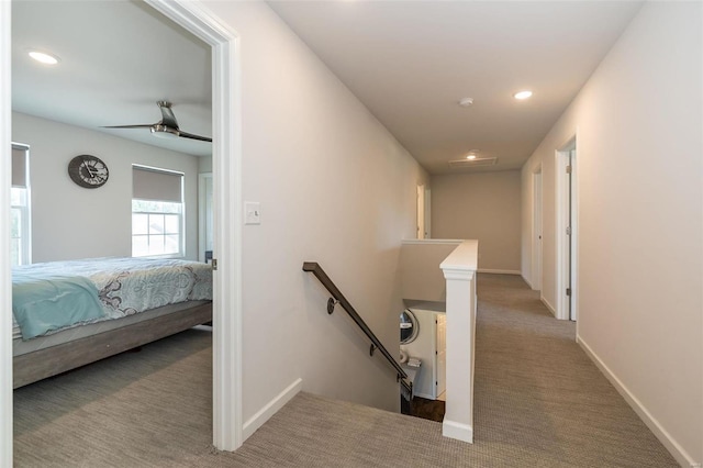 237 Mason Glen Dr, Lake St Louis, MO 63367 - hall featuring an upstairs landing, carpet floors, recessed lighting, and baseboards