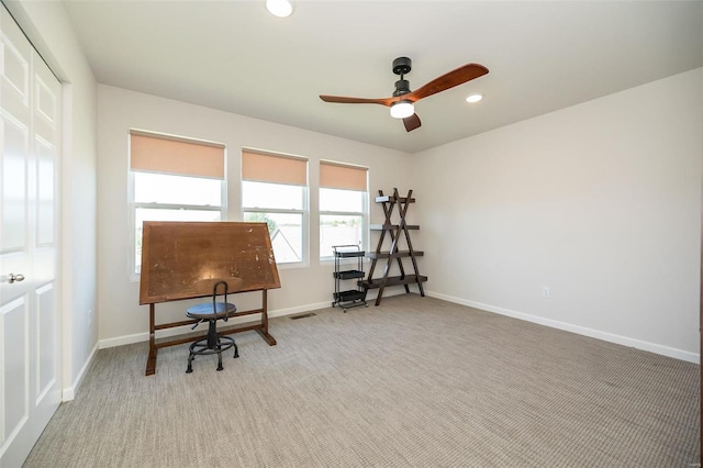237 Mason Glen Dr, Lake St Louis, MO 63367 - carpeted office with a ceiling fan, baseboards, and recessed lighting