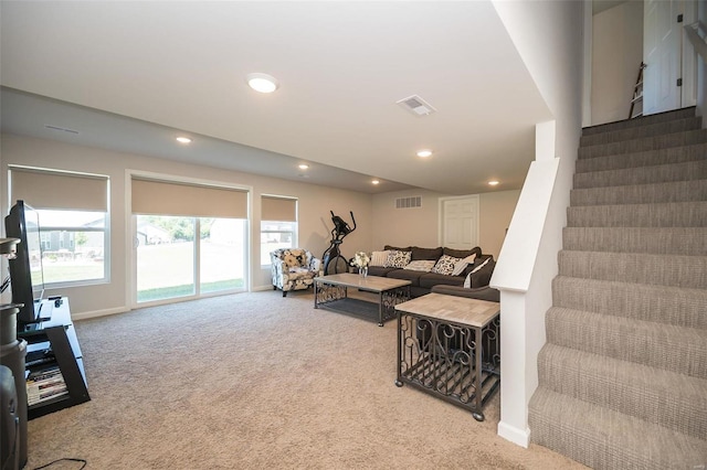 237 Mason Glen Dr, Lake St Louis, MO 63367 - living area with carpet, stairway, recessed lighting, and baseboards
