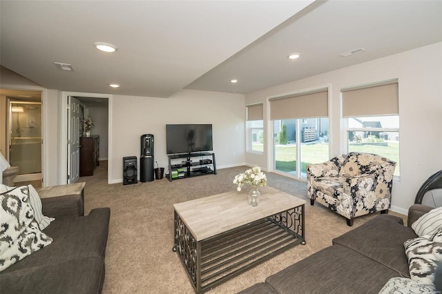 237 Mason Glen Dr, Lake St Louis, MO 63367 - living area featuring carpet floors, baseboards, and recessed lighting
