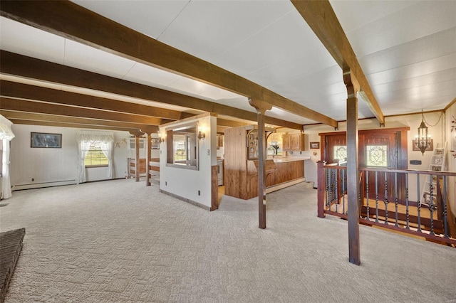 12044 State Route A, Saint Genevieve, MO 63670 - living area with beamed ceiling and carpet flooring