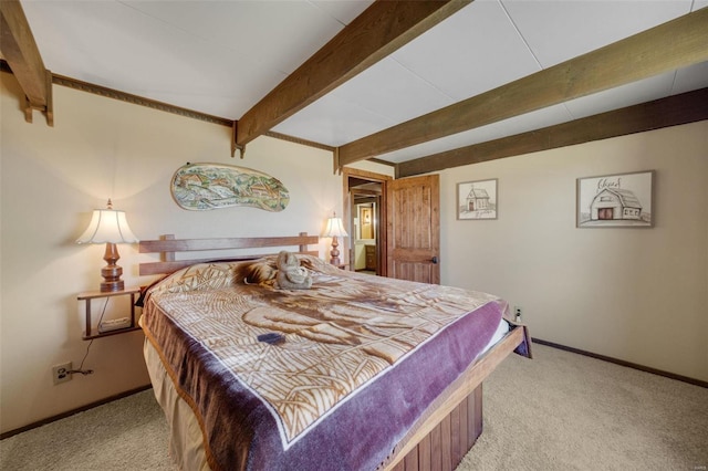 12044 State Route A, Saint Genevieve, MO 63670 - bedroom featuring light carpet, beamed ceiling, and baseboards