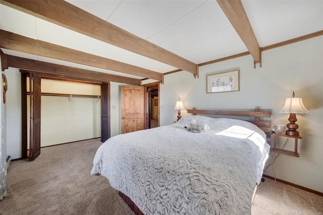 12044 State Route A, Saint Genevieve, MO 63670 - bedroom with beamed ceiling, carpet flooring, a closet, and baseboards