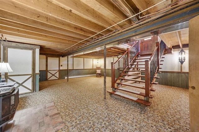 12044 State Route A, Saint Genevieve, MO 63670 - finished below grade area featuring stairs, wood walls, and wainscoting