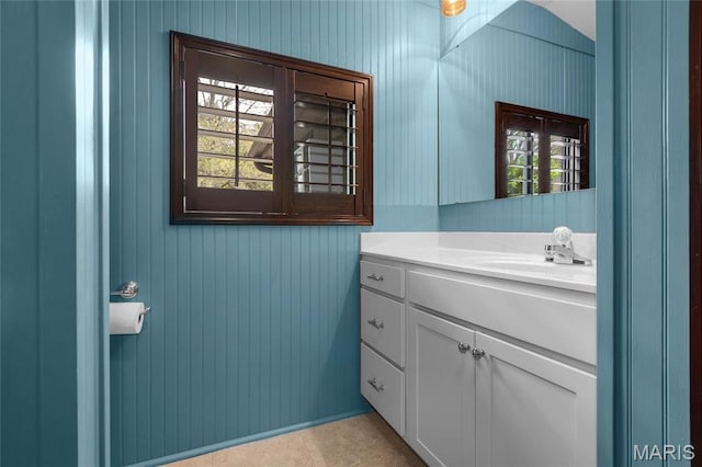 bathroom featuring vanity and tile patterned flooring