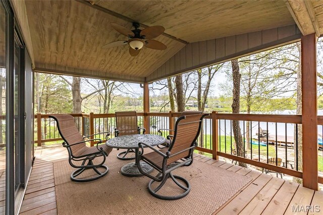 803 S Aspen Point Dr, Innsbrook, MO 63390 - sunroom with ceiling fan, lofted ceiling, and plenty of natural light