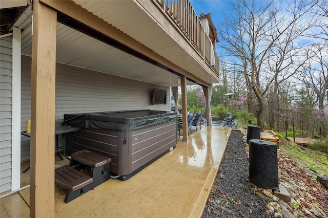 4650 Demaree St, House Springs, MO 63051 - view of patio / terrace with a hot tub and a balcony