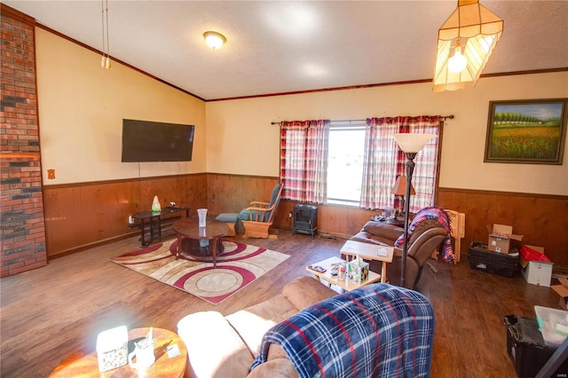 239 Olive St, Rockbridge, IL 62081 - living area with wood finished floors, wainscoting, and wooden walls