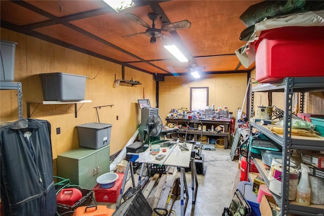 239 Olive St, Rockbridge, IL 62081 - storage room featuring a garage and a ceiling fan