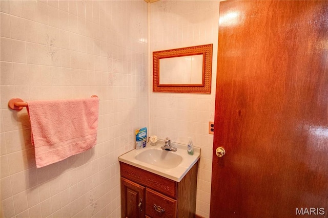 239 Olive St, Rockbridge, IL 62081 - bathroom featuring vanity and tile walls