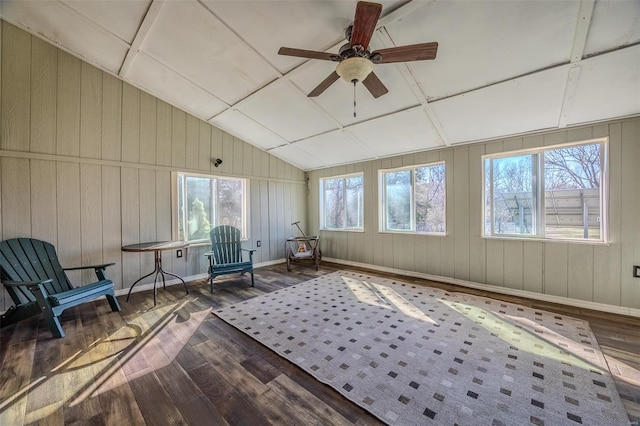 20677 Bend Rd, Crocker, MO 65452 - sunroom / solarium with wood-type flooring, healthy amount of natural light, baseboards, lofted ceiling, and wooden walls