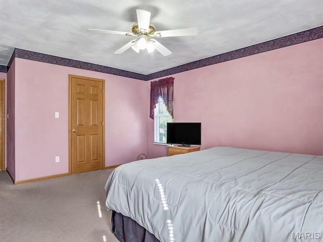 100 Fairway Dr, Waterloo, IL 62298 - bedroom featuring carpet, baseboards, and a ceiling fan