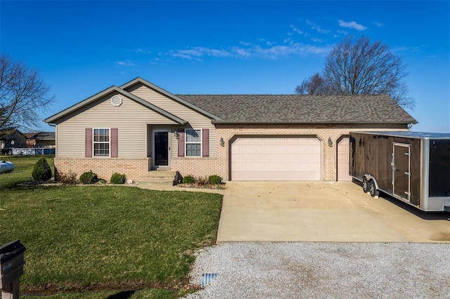 15919 Candy Corner Ln, Carlyle, IL 62231 - ranch-style house featuring brick siding, driveway, a garage, and a front yard