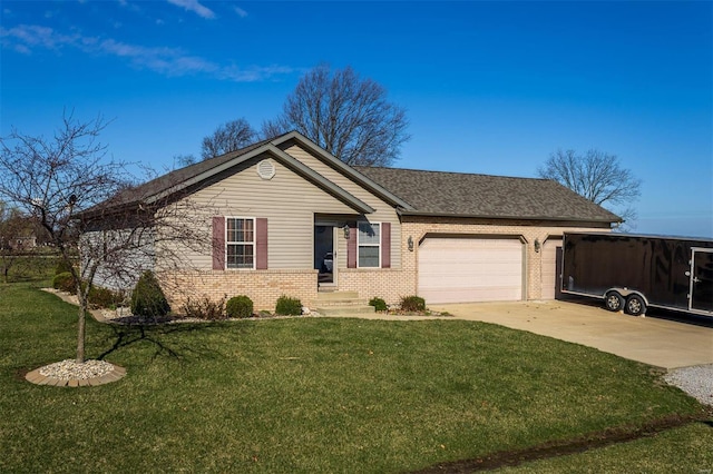 15919 Candy Corner Ln, Carlyle, IL 62231 - ranch-style house with brick siding, a garage, driveway, and a front yard