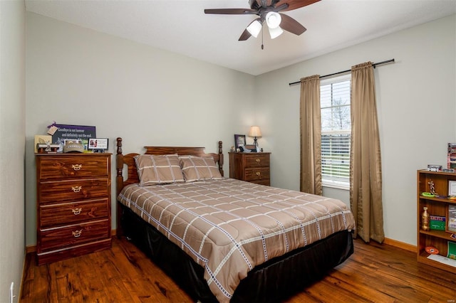 15919 Candy Corner Ln, Carlyle, IL 62231 - bedroom featuring dark wood finished floors, baseboards, and ceiling fan