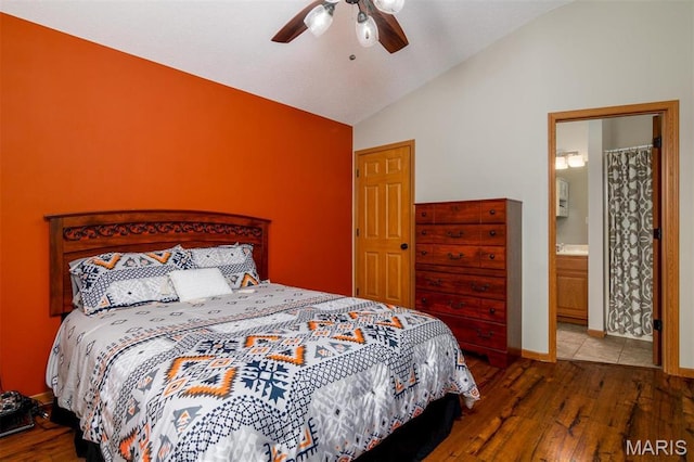 15919 Candy Corner Ln, Carlyle, IL 62231 - bedroom with lofted ceiling, hardwood / wood-style floors, and a ceiling fan