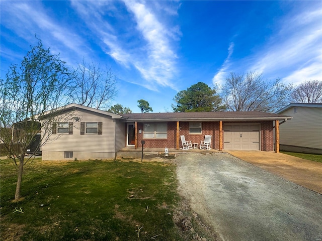 102 S Roosevelt St, Desloge, MO 63601 - ranch-style home featuring a garage, concrete driveway, brick siding, and a front lawn