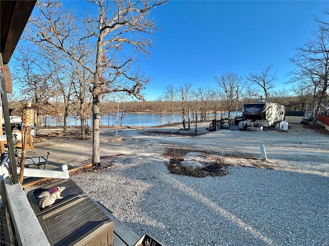 view of yard with a water view