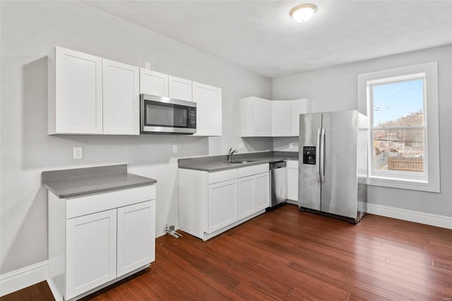 2716 Texas Ave, Saint Louis, MO 63118 - kitchen featuring appliances with stainless steel finishes, a sink, white cabinets, and dark wood-type flooring