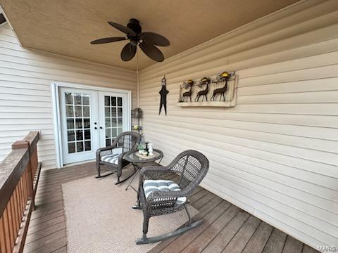 4072 Osage Rdg, House Springs, MO 63051 - wooden terrace featuring french doors and a ceiling fan