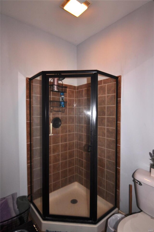 4072 Osage Rdg, House Springs, MO 63051 - full bath with a stall shower, toilet, and vaulted ceiling