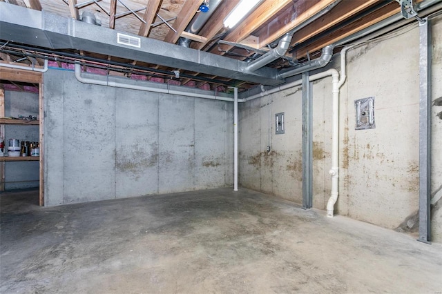 unfinished basement with electric panel