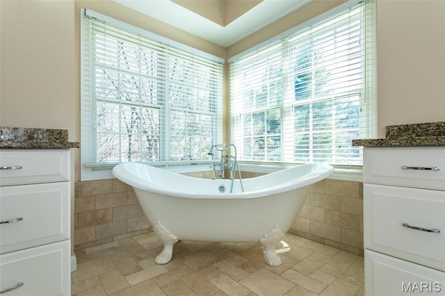 10 Dunbridge Ct, Glen Carbon, IL 62034 - bathroom with plenty of natural light, a soaking tub, tile walls, stone tile flooring, and wainscoting