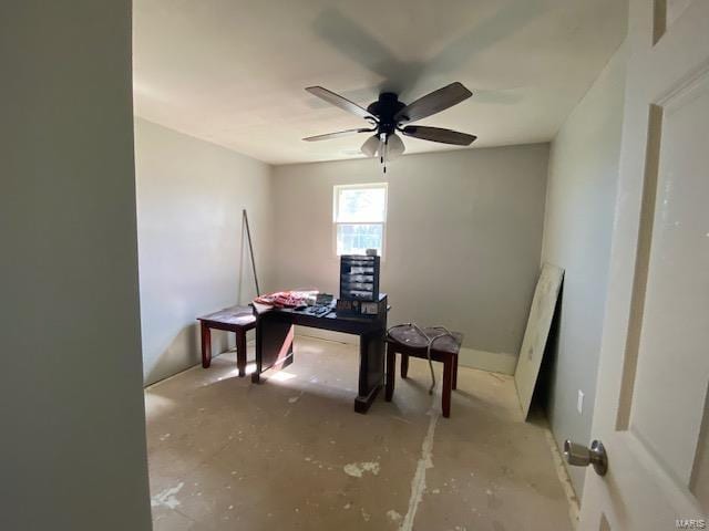 office space featuring ceiling fan