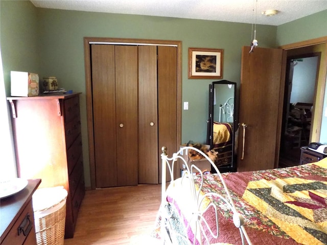 bedroom with a closet and light wood-type flooring