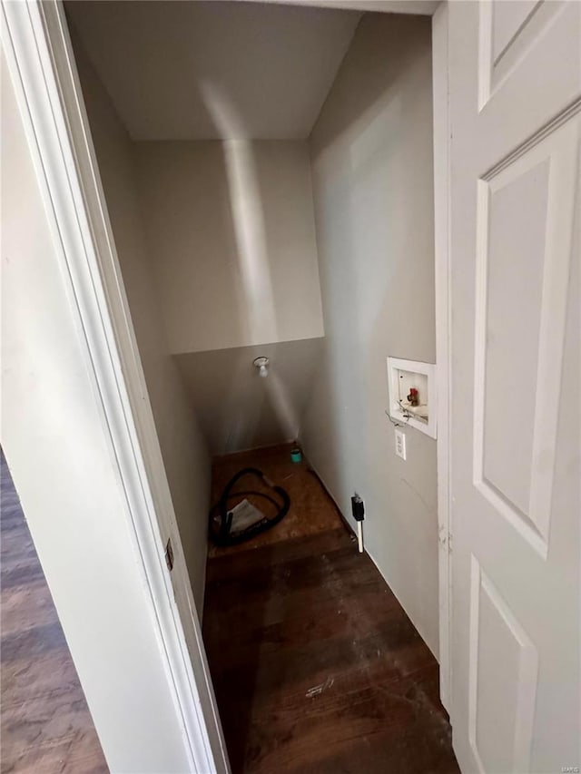 clothes washing area with washer hookup and wood finished floors